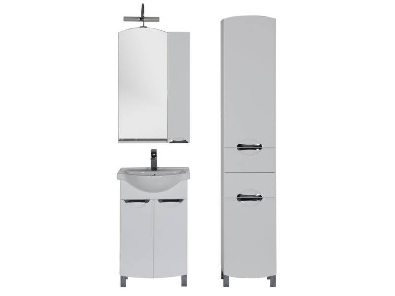 Характеристики Комплект мебели для ванной Aquanet Асти 55 белый (2 дверцы, зеркало шкаф/полка) 