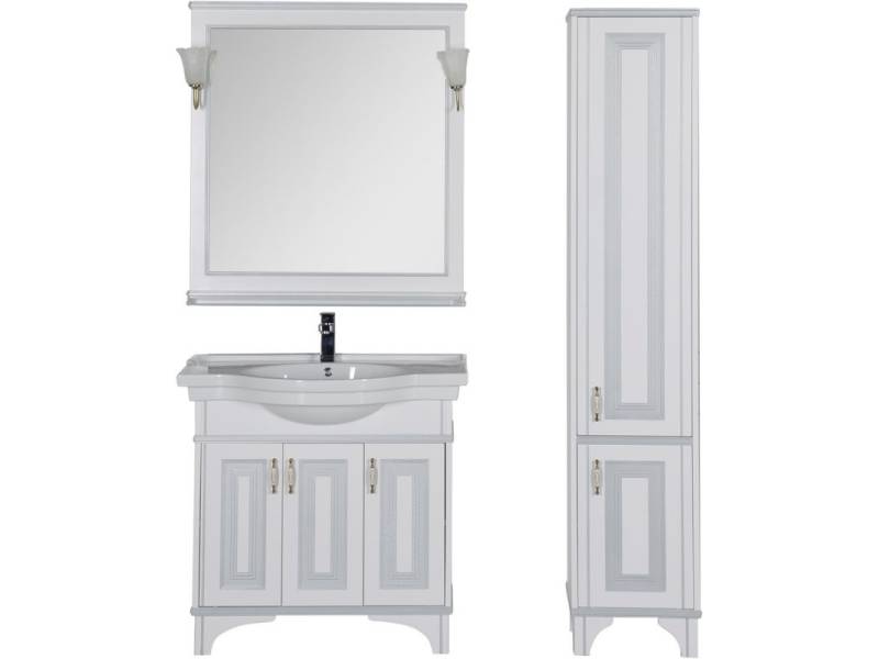 Комплект мебели для ванной Aquanet Валенса 90 белый краколет и серебро