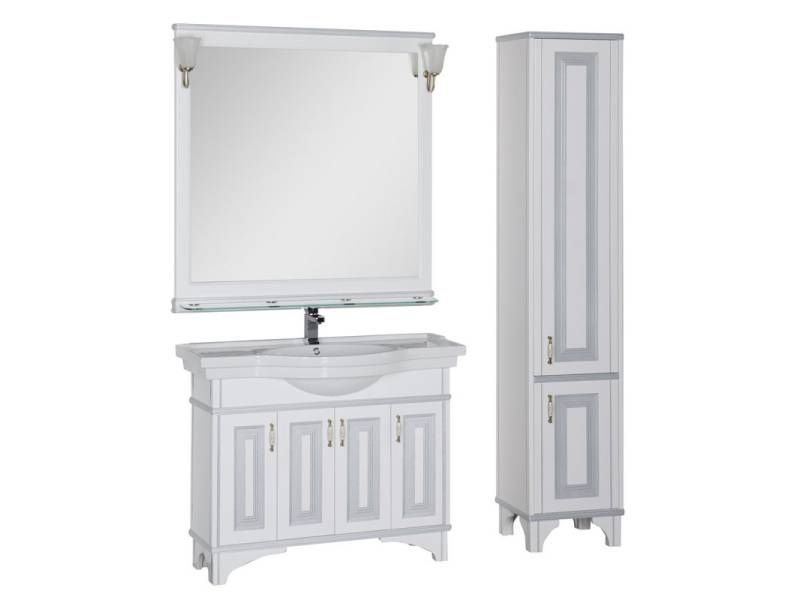 Комплект мебели для ванной Aquanet Валенса 110 белый краколет и серебро