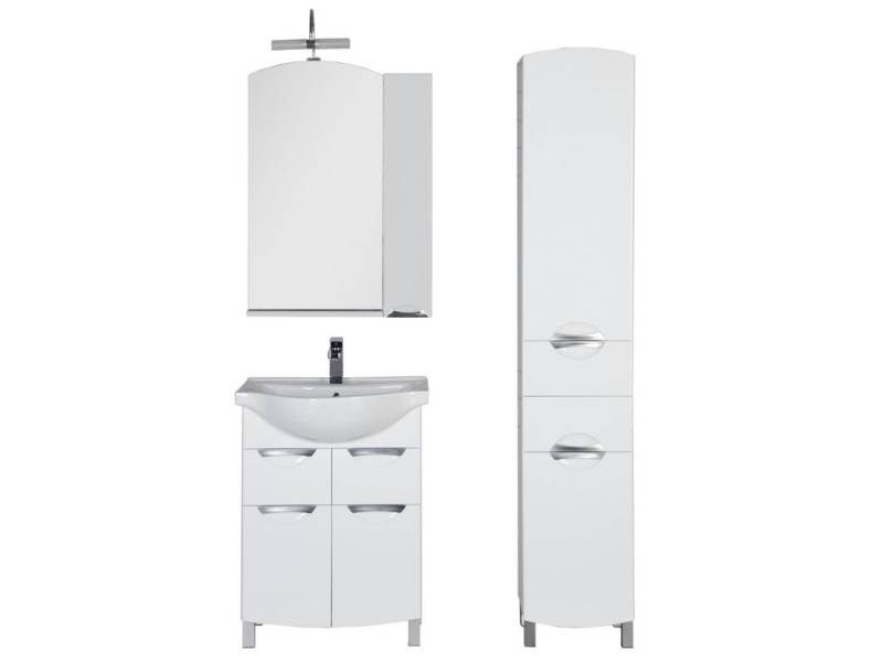 Характеристики Комплект мебели для ванной Aquanet Асти 65 белый (зеркало шкаф/полка) 