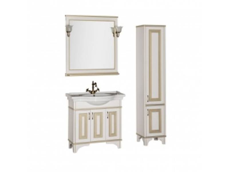 Комплект мебели для ванной Aquanet Валенса 90 белый краколет и золото
